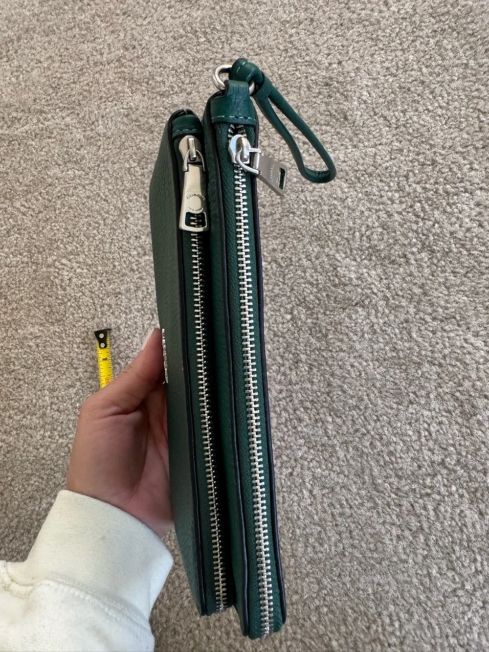 Coach Teal Green Pebbled Leather Double Zip Wristlet with silver hardware - Picture 4 of 7
